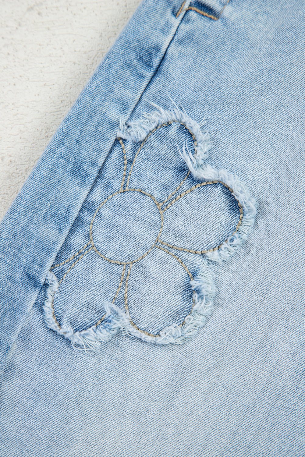 Flower Patched Light Wash High Waist Jeans