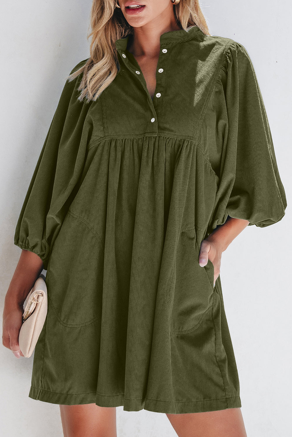 Corduroy Snap Buttons Dress