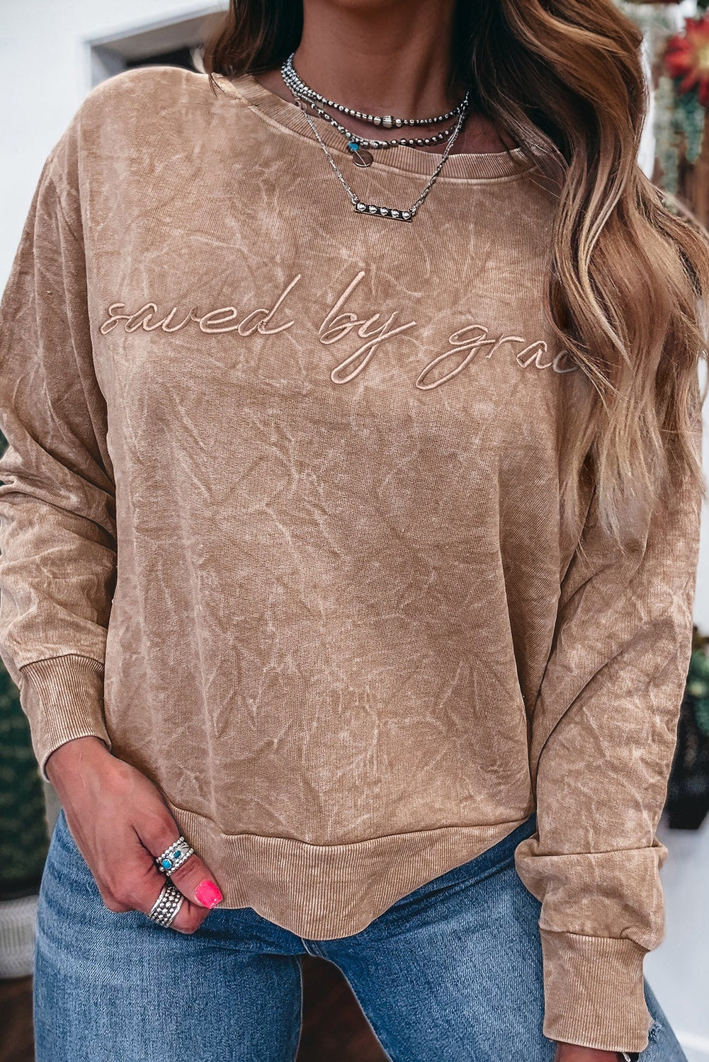 Saved by grace Mineral Wash Loose Sweatshirt