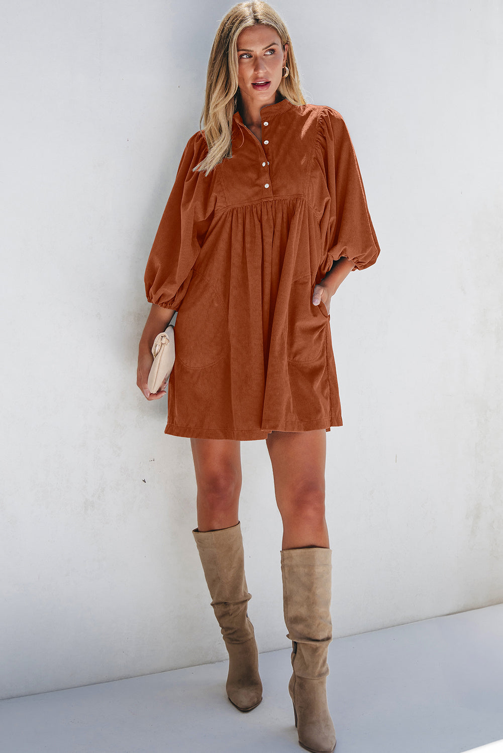 Corduroy Snap Buttons Dress