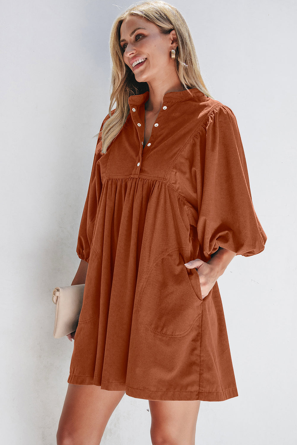 Corduroy Snap Buttons Dress
