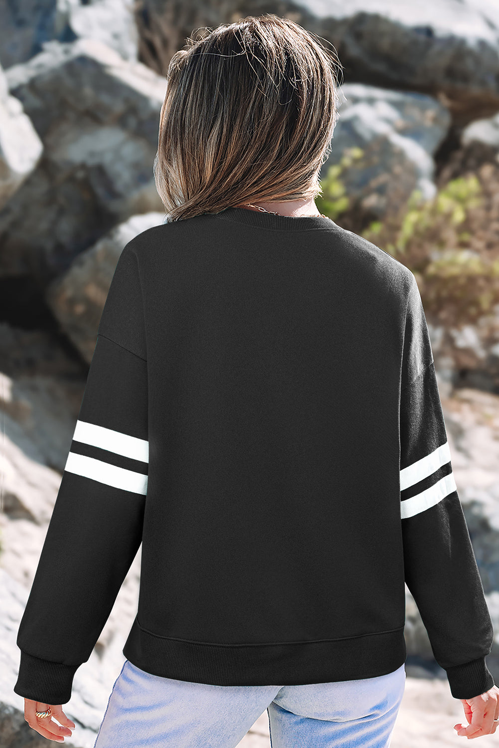 Striped Sleeve Oversized Sweatshirt