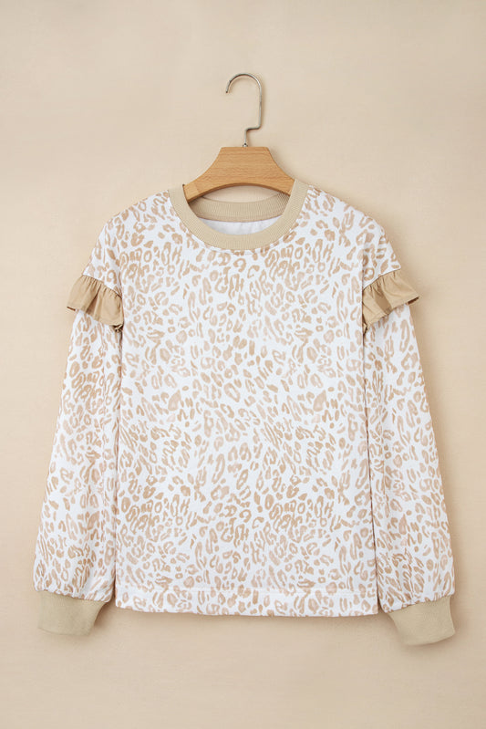 Leopard Ruffle Sleeve Sweatshirt