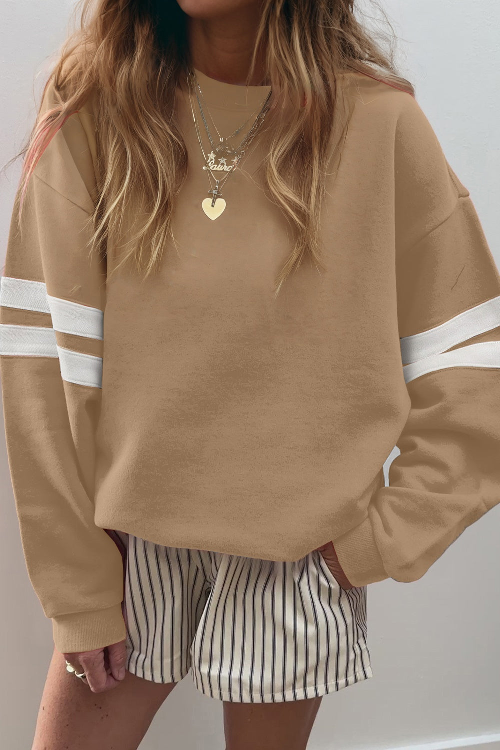 Striped Sleeve Oversized Sweatshirt