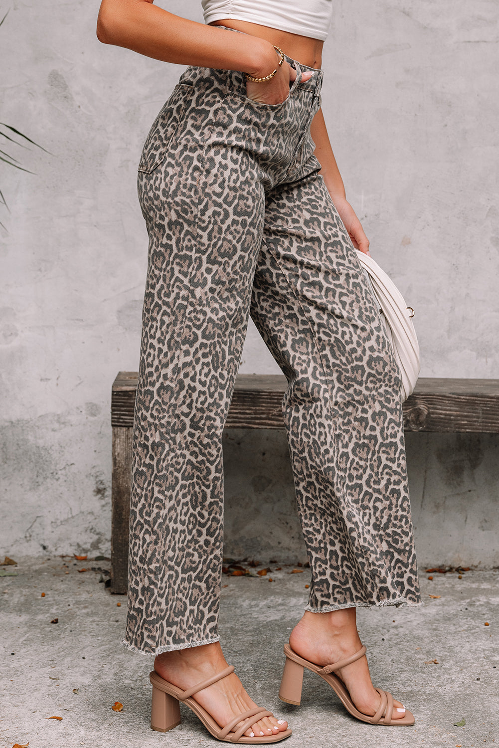 Frayed Edge Wide Leg High Waist Jeans