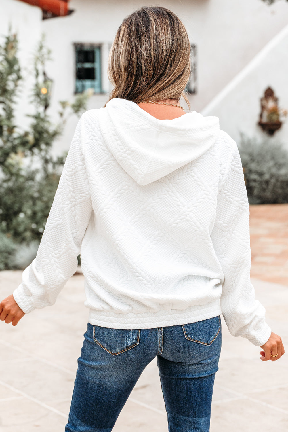 Cable Texture Kangaroo Pocket Hoodie