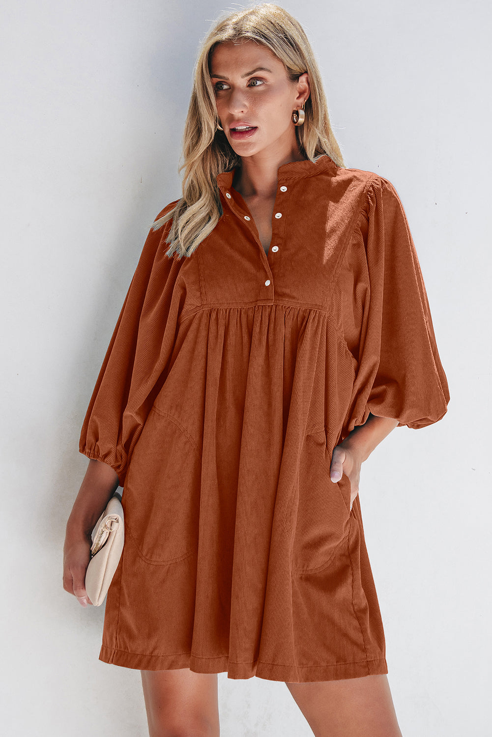 Corduroy Snap Buttons Dress