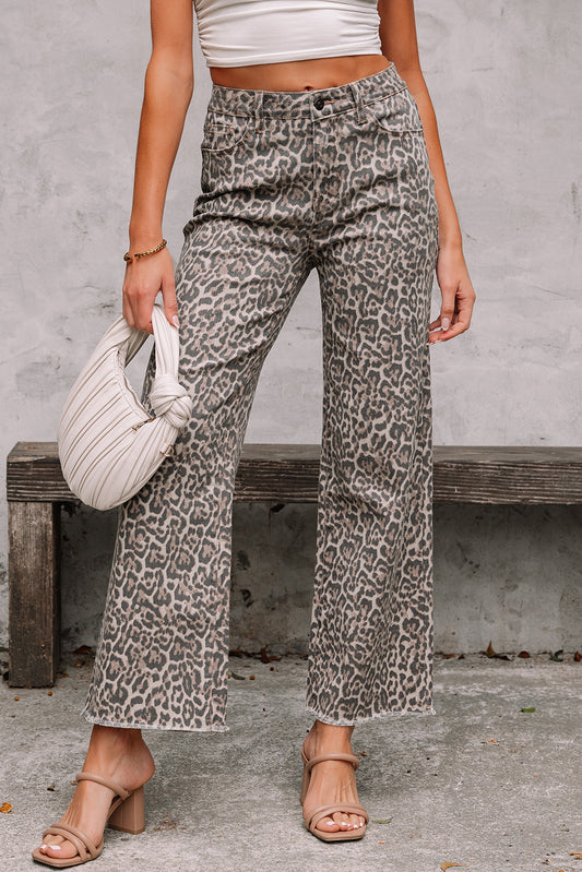 Frayed Edge Wide Leg High Waist Jeans