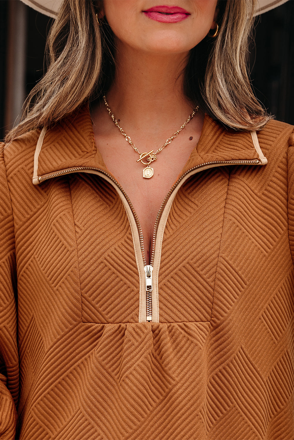 Quarter Zip Textured Mini Dress
