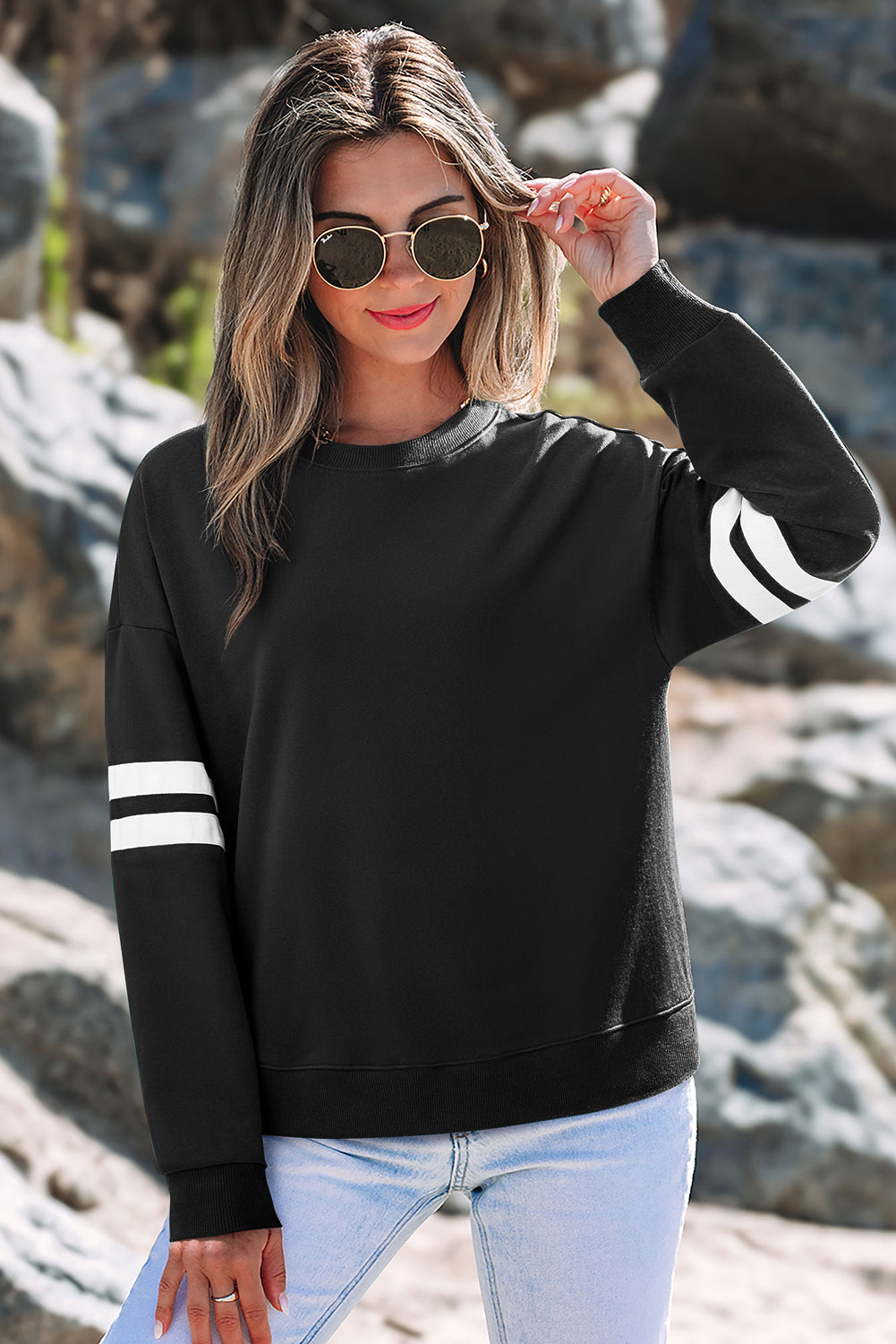 Striped Sleeve Oversized Sweatshirt
