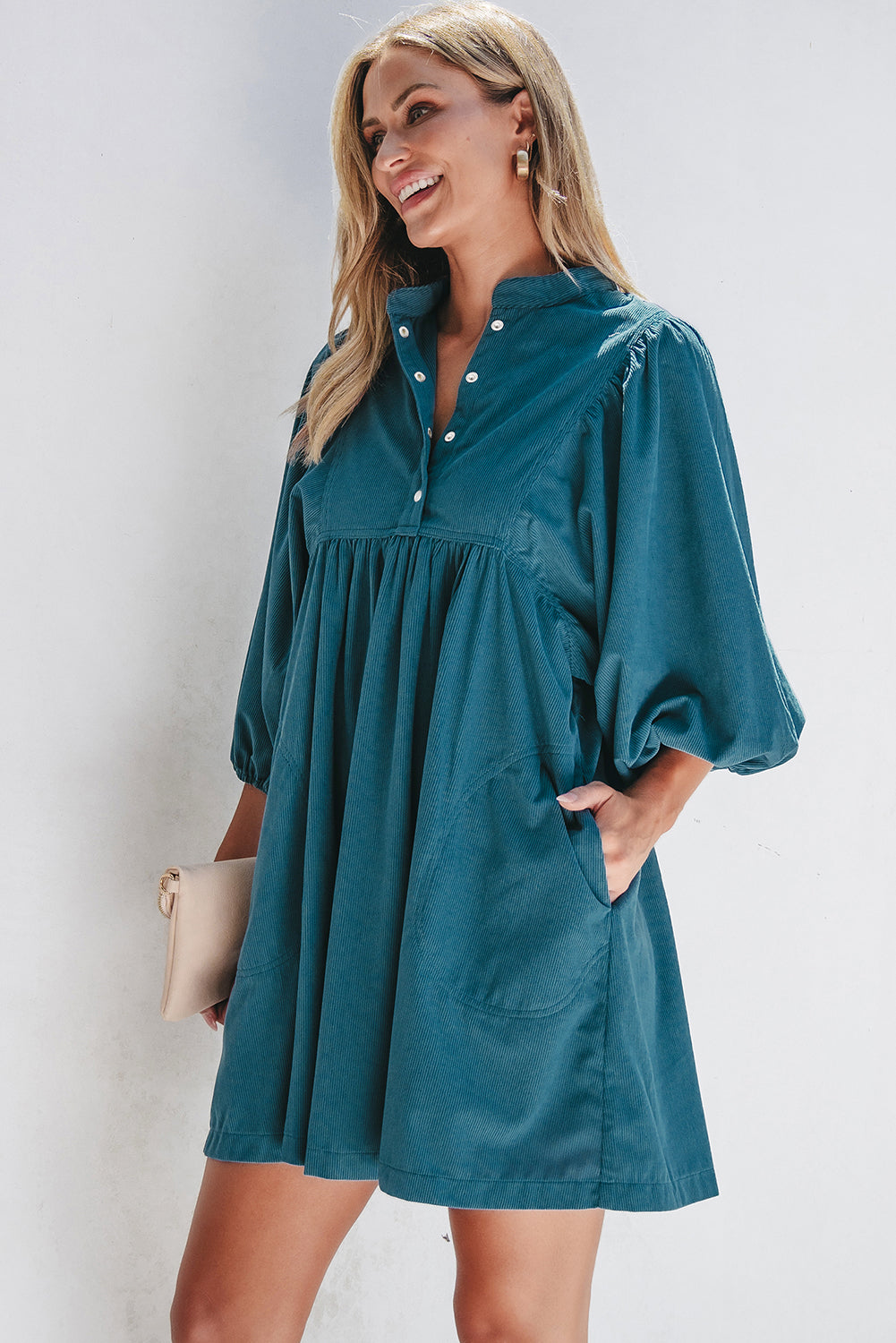 Corduroy Snap Buttons Dress
