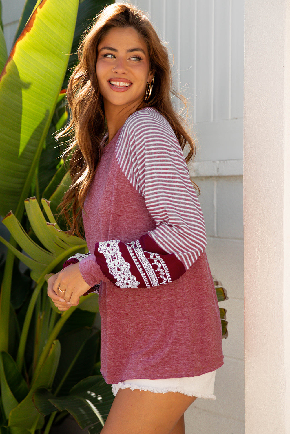 Striped Raglan Long Sleeve Loose Top