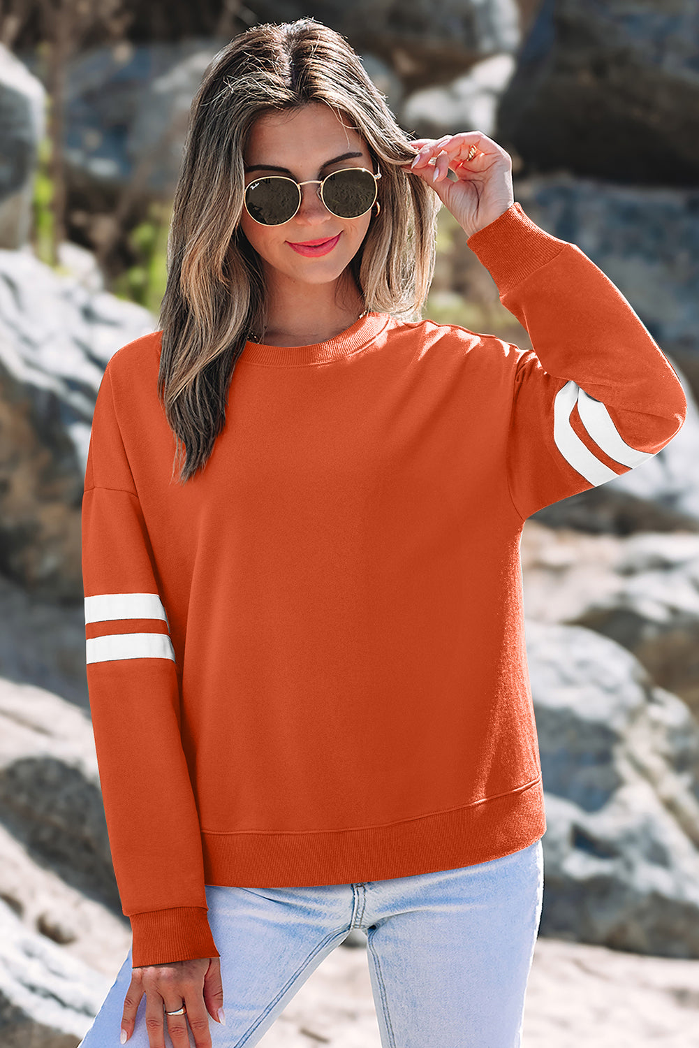 Striped Sleeve Oversized Sweatshirt
