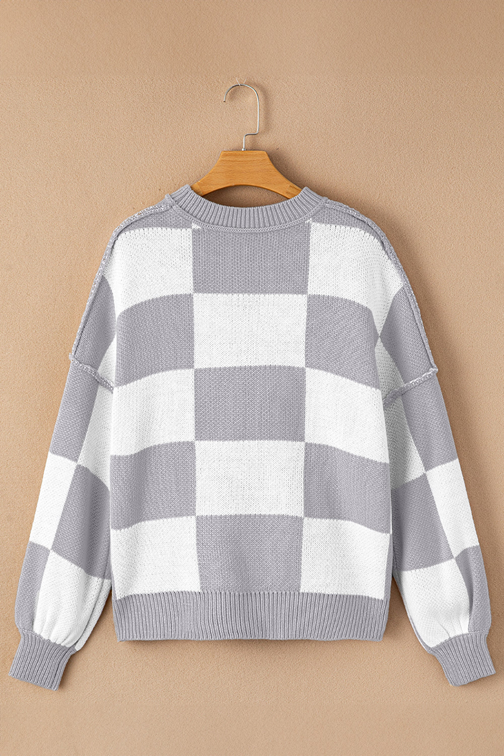 Checkered Bishop Sleeve Sweater