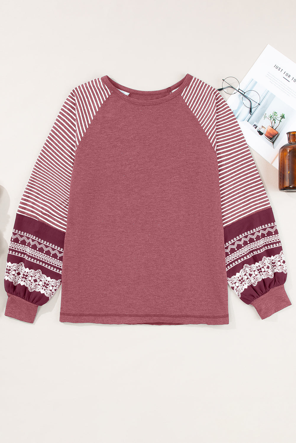 Striped Raglan Long Sleeve Loose Top