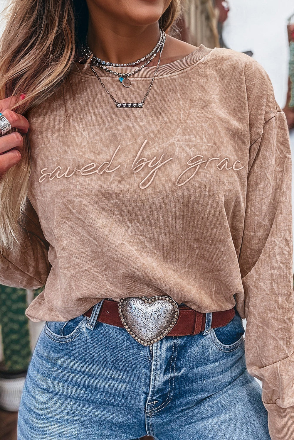 Saved by grace Mineral Wash Loose Sweatshirt