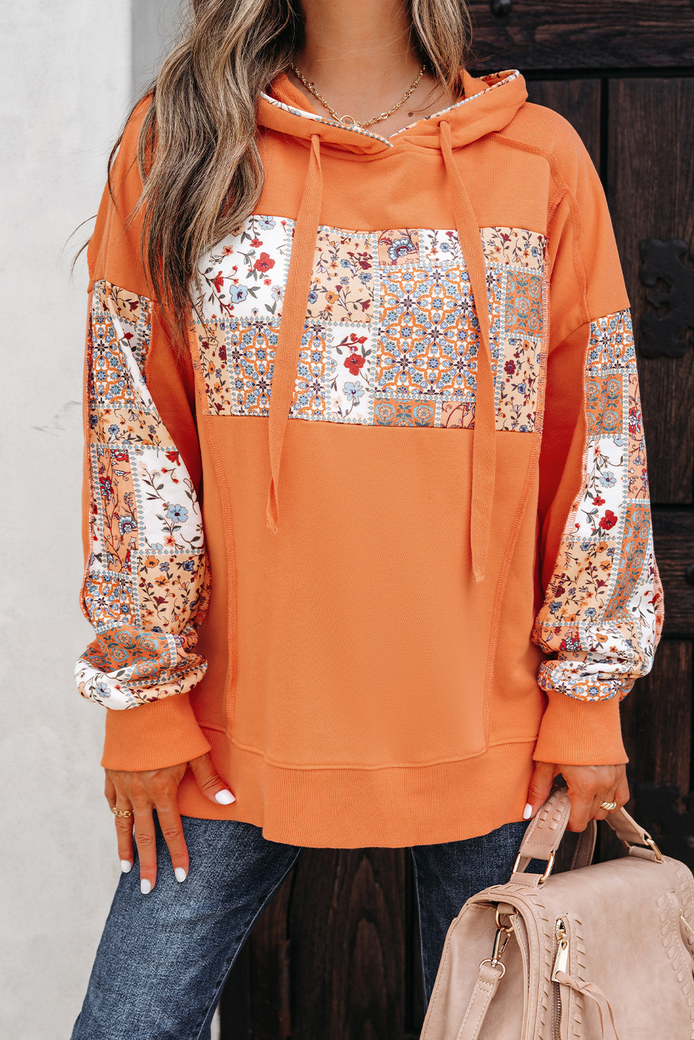 Floral Patchwork Side Slit Hoodie