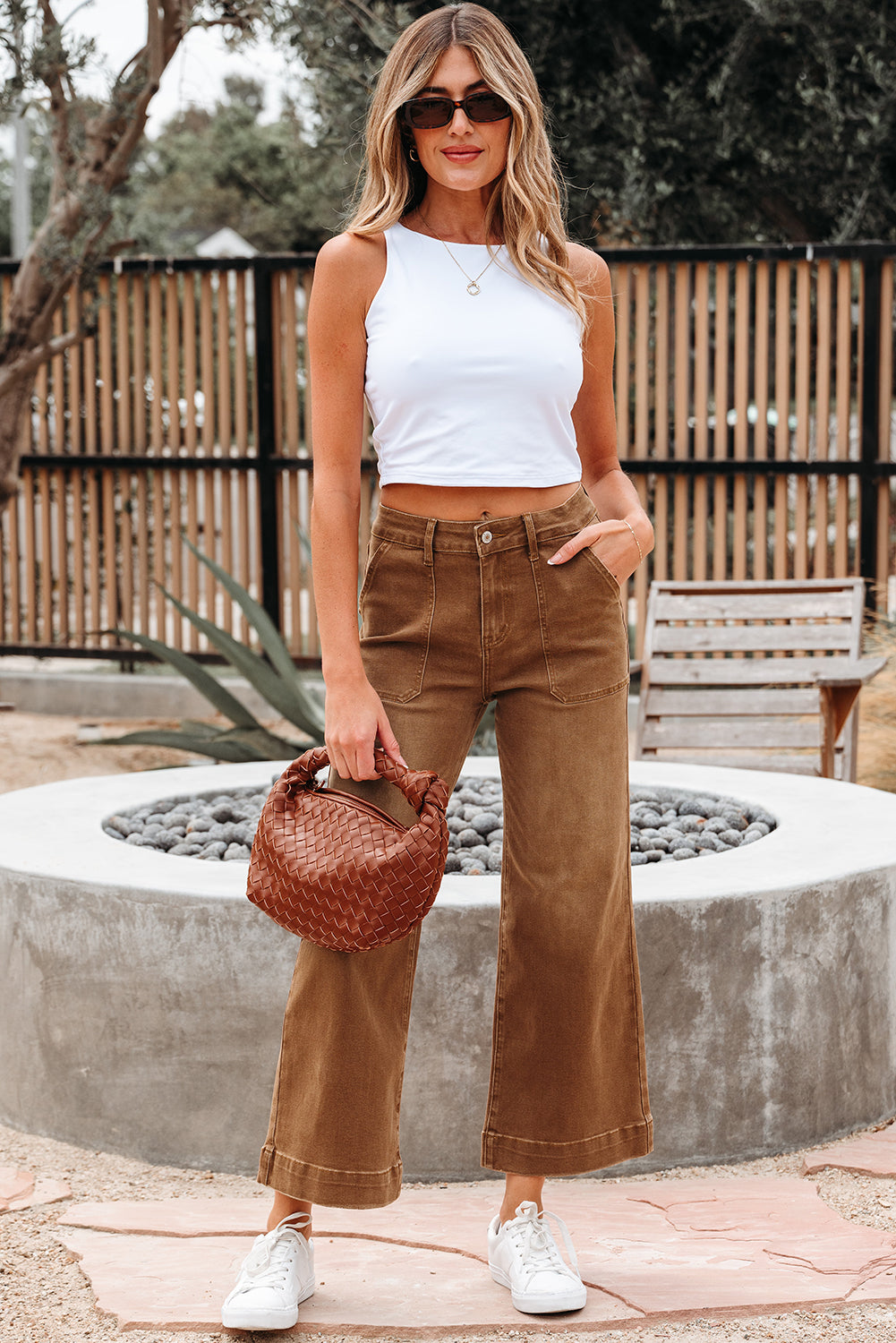 Cropped High Rise Wide Leg Jeans