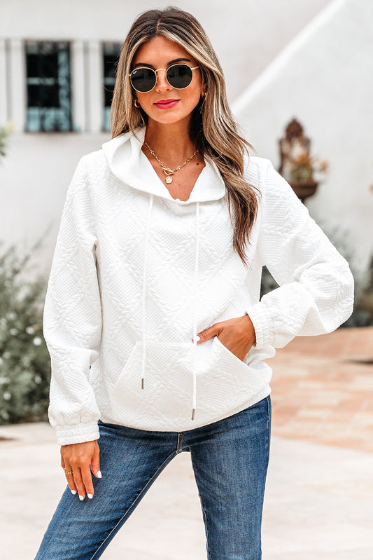 Cable Texture Kangaroo Pocket Hoodie
