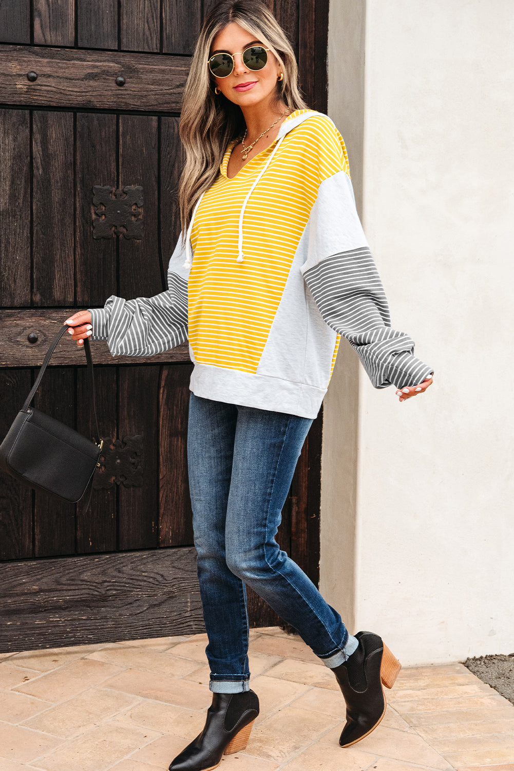 Color Block V Neck Loose Fit Top