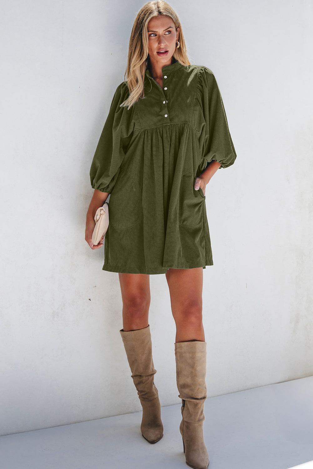 Corduroy Snap Buttons Dress