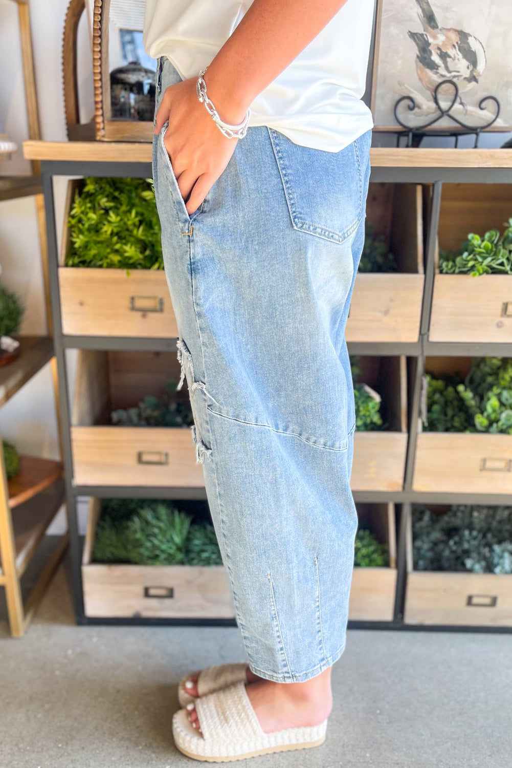 Flower Patched Light Wash High Waist Jeans