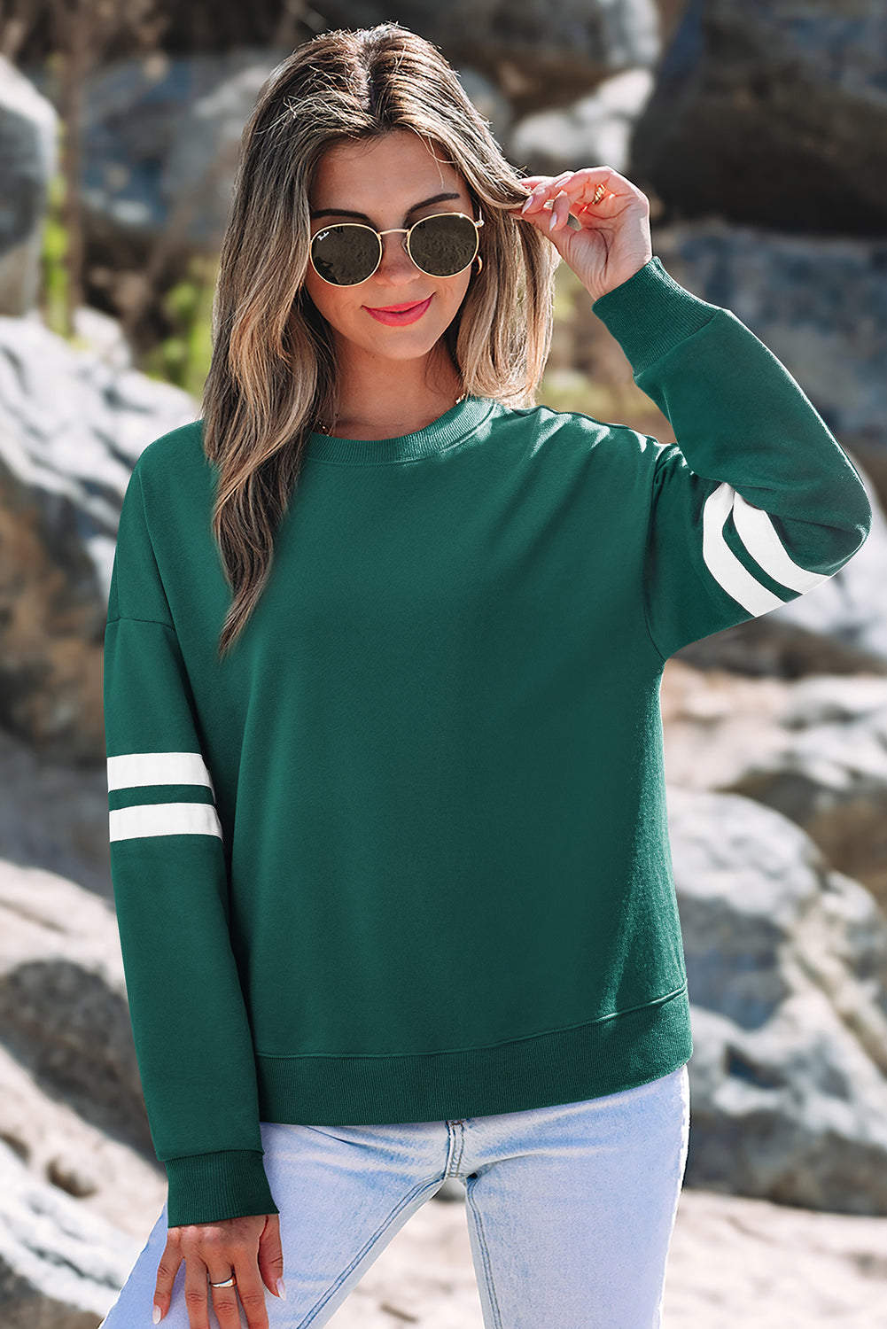 Striped Sleeve Oversized Sweatshirt