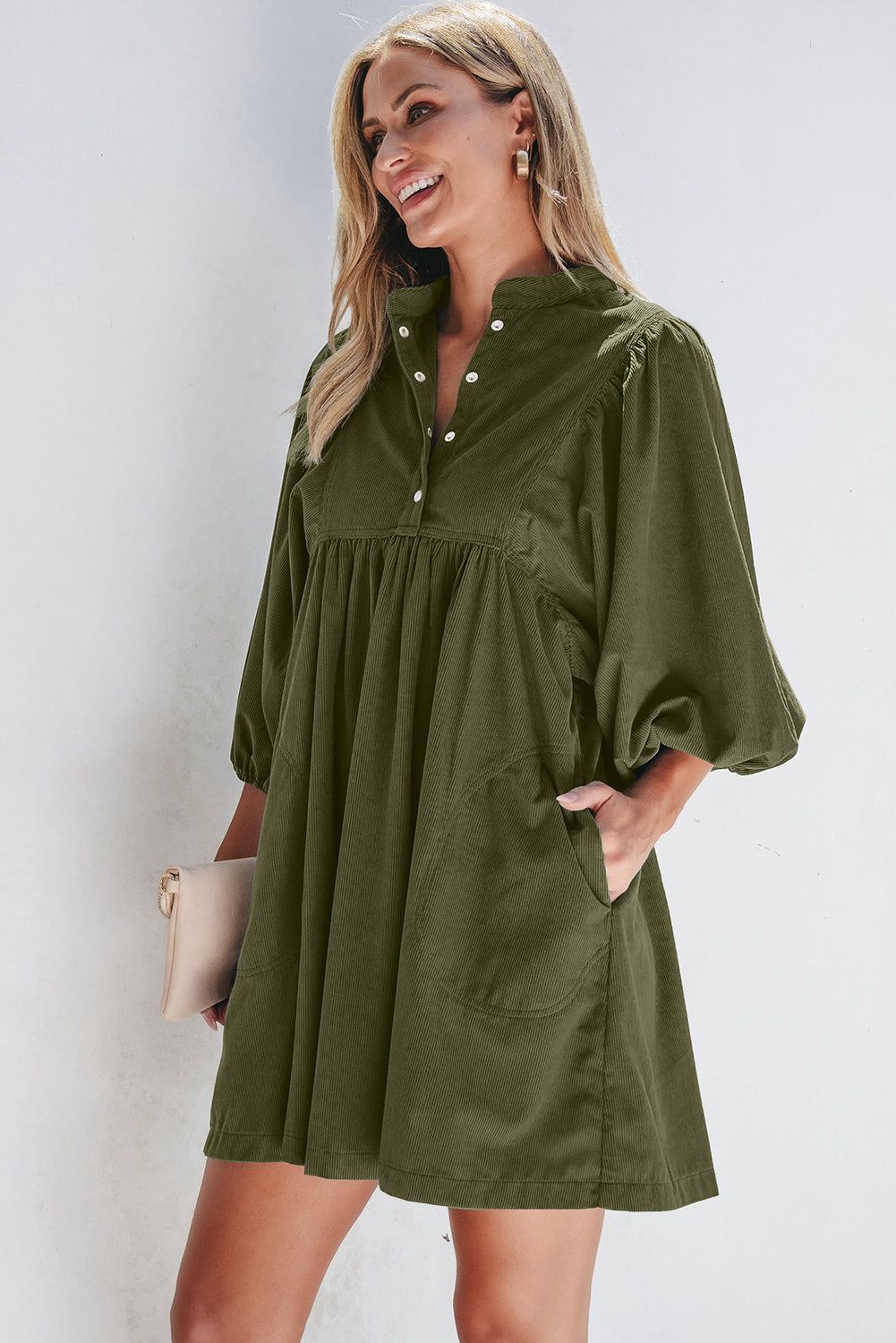 Corduroy Snap Buttons Dress