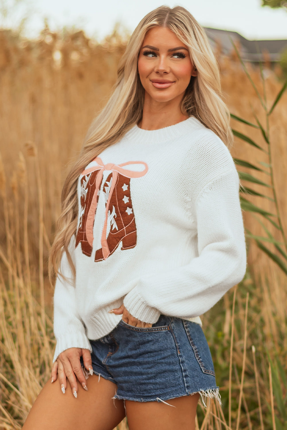 Embroidered Bow Boots Sweater