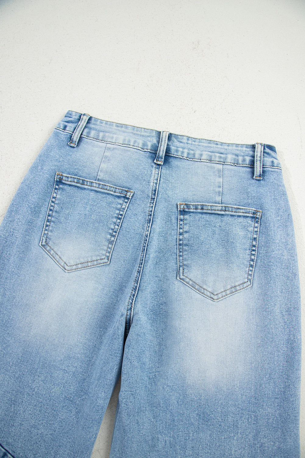 Flower Patched Light Wash High Waist Jeans