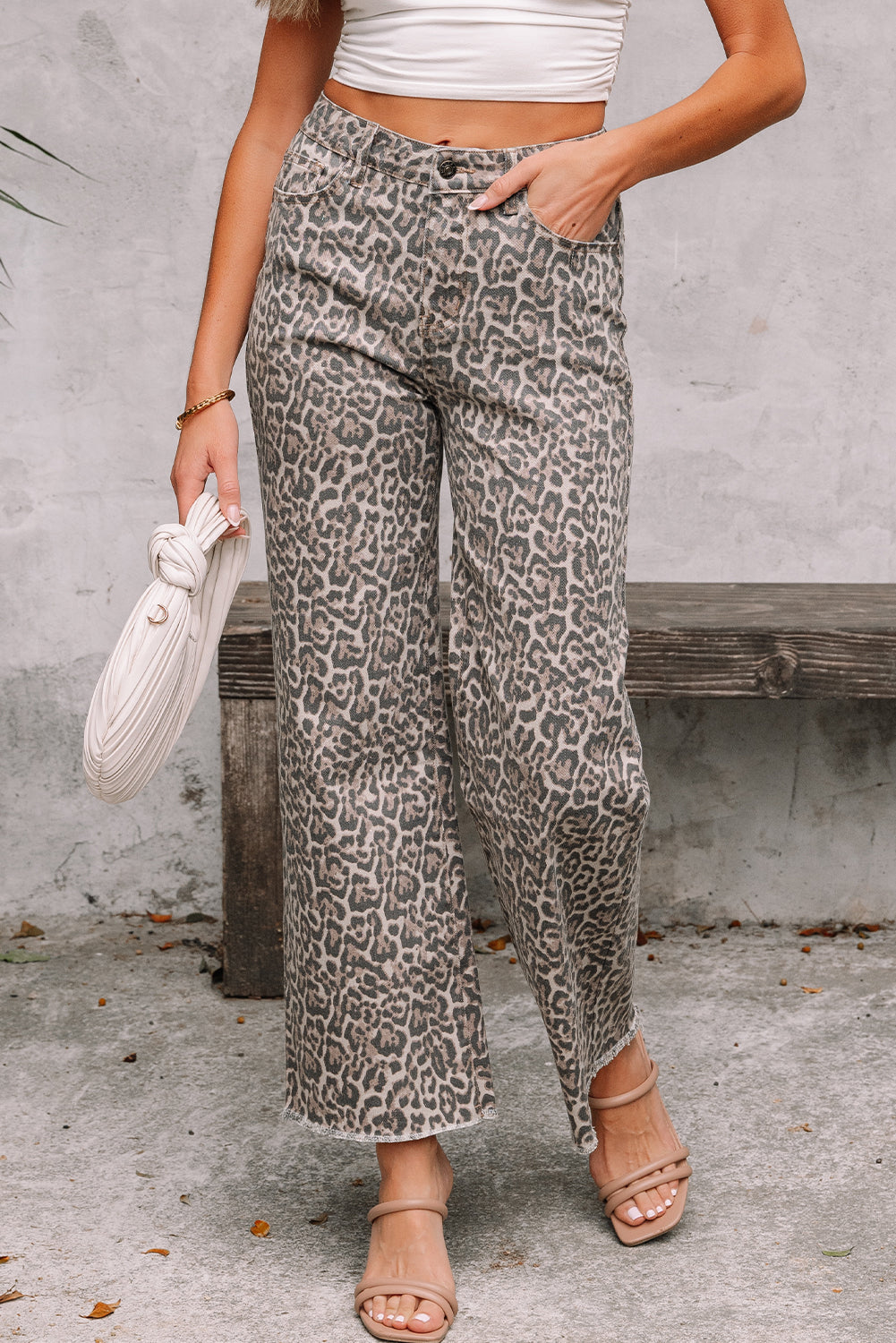 Frayed Edge Wide Leg High Waist Jeans
