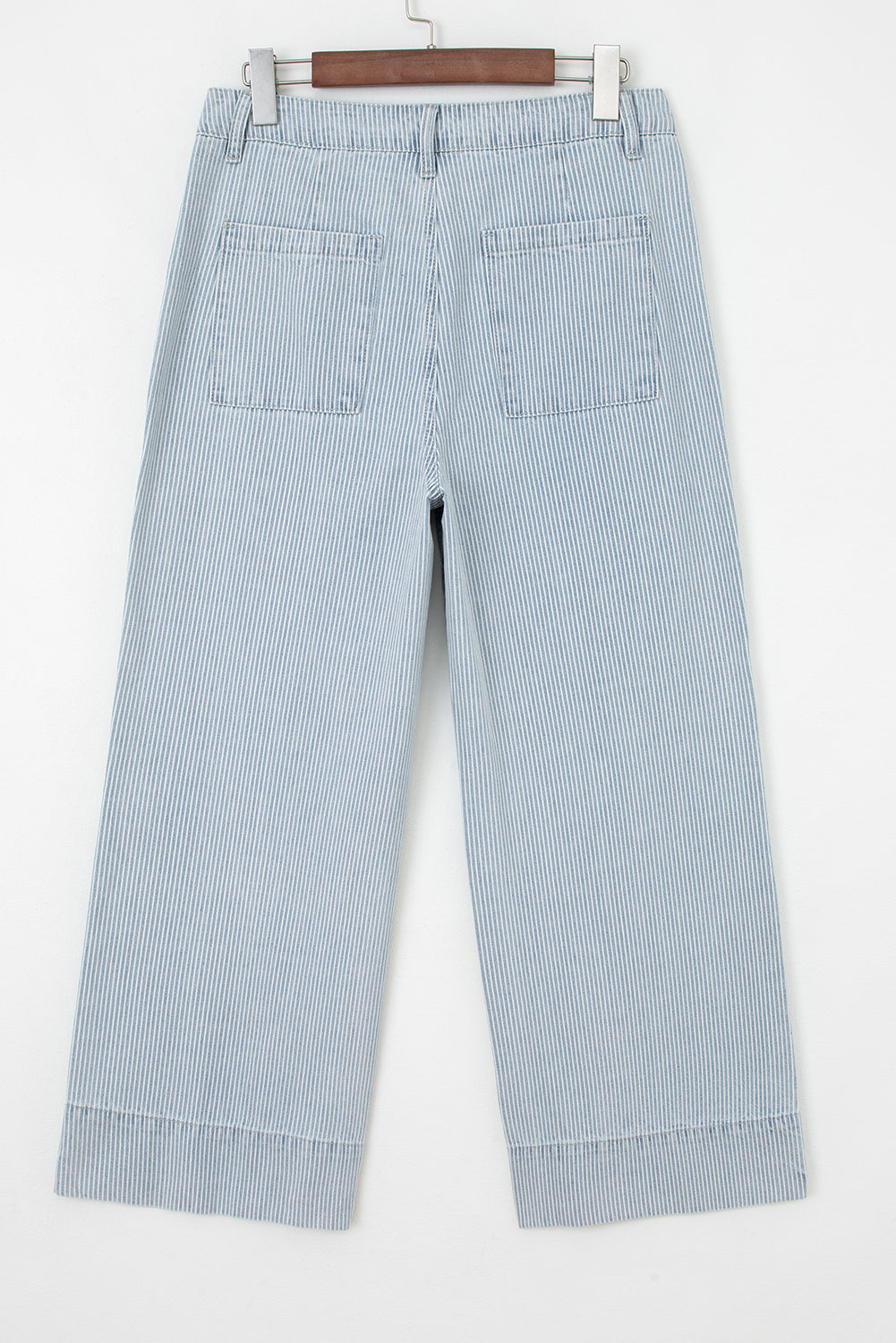 Stripe Cuffed Hem Wide Leg Jeans