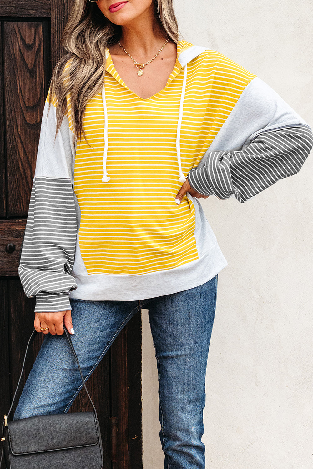 Color Block V Neck Loose Fit Top