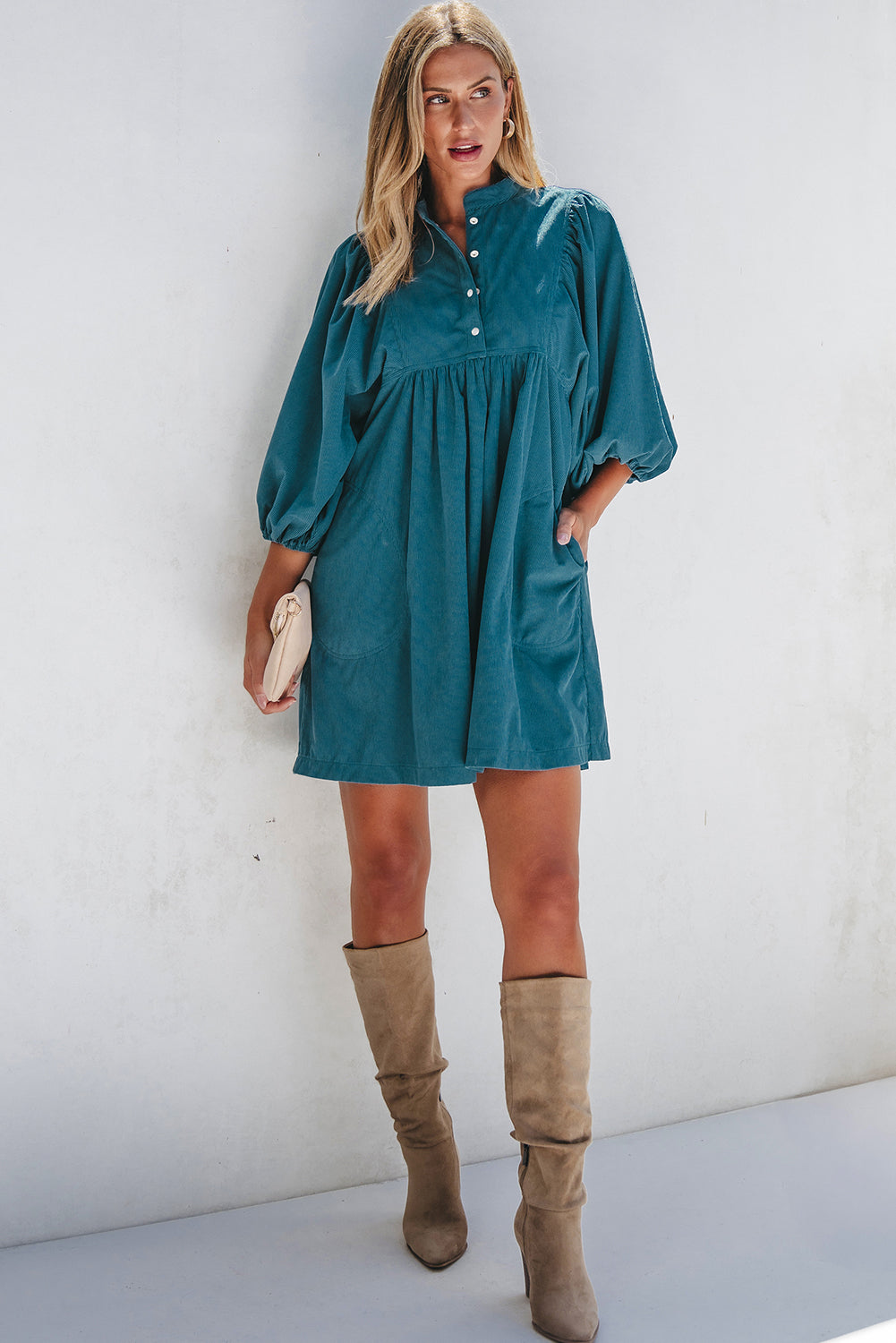 Corduroy Snap Buttons Dress