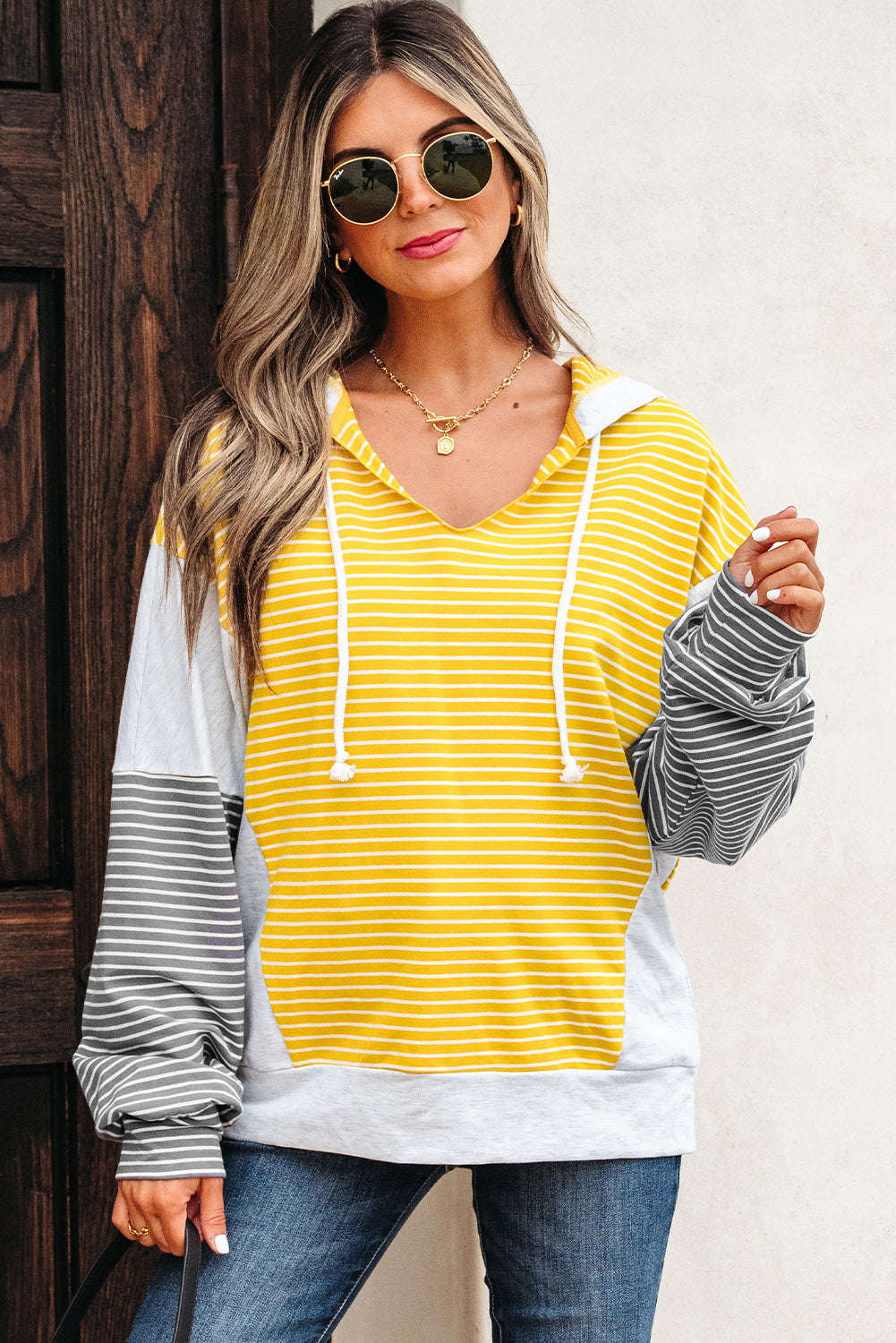 Color Block V Neck Loose Fit Top