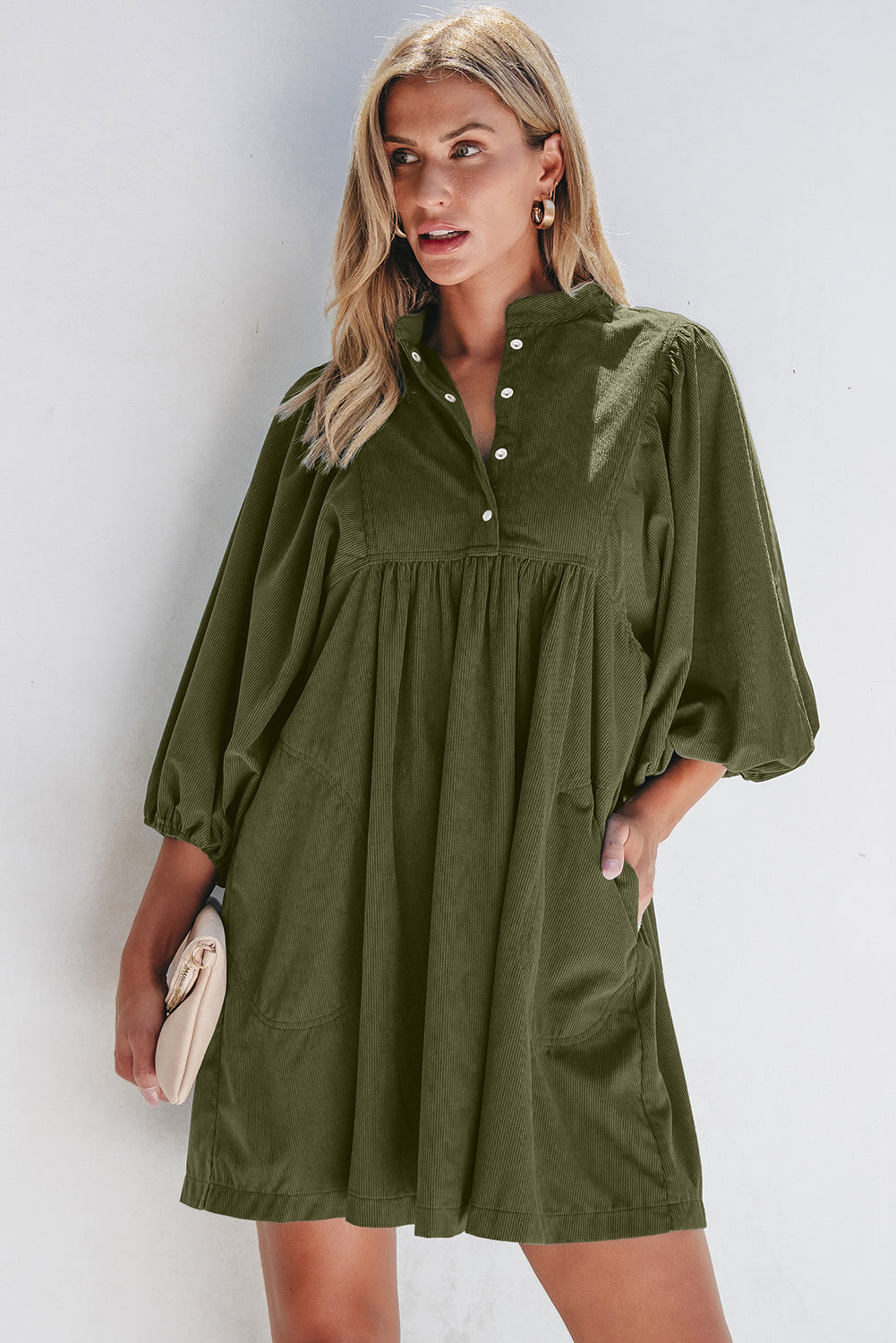 Corduroy Snap Buttons Dress