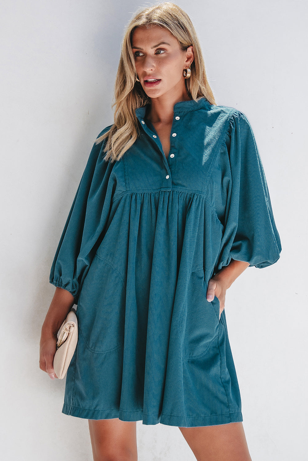 Corduroy Snap Buttons Dress