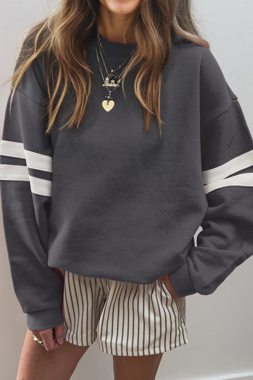 Striped Sleeve Oversized Sweatshirt