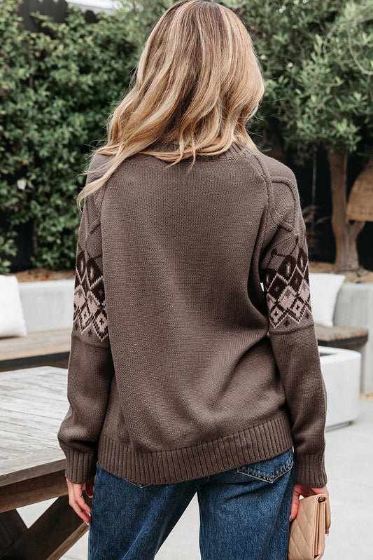Western Crew Neck Knitted Sweater