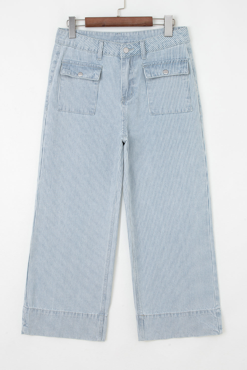 Stripe Cuffed Hem Wide Leg Jeans