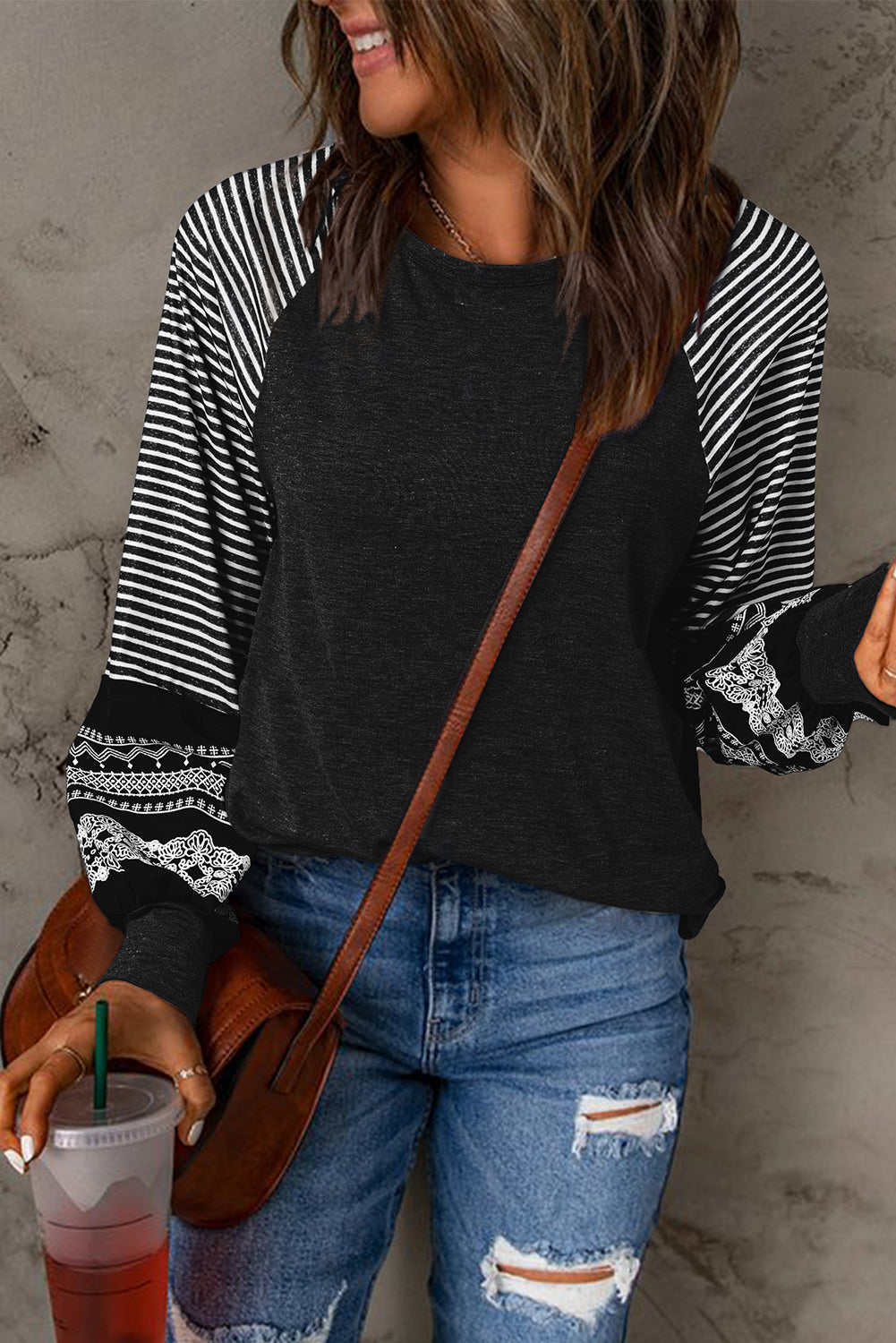 Striped Raglan Long Sleeve Loose Top