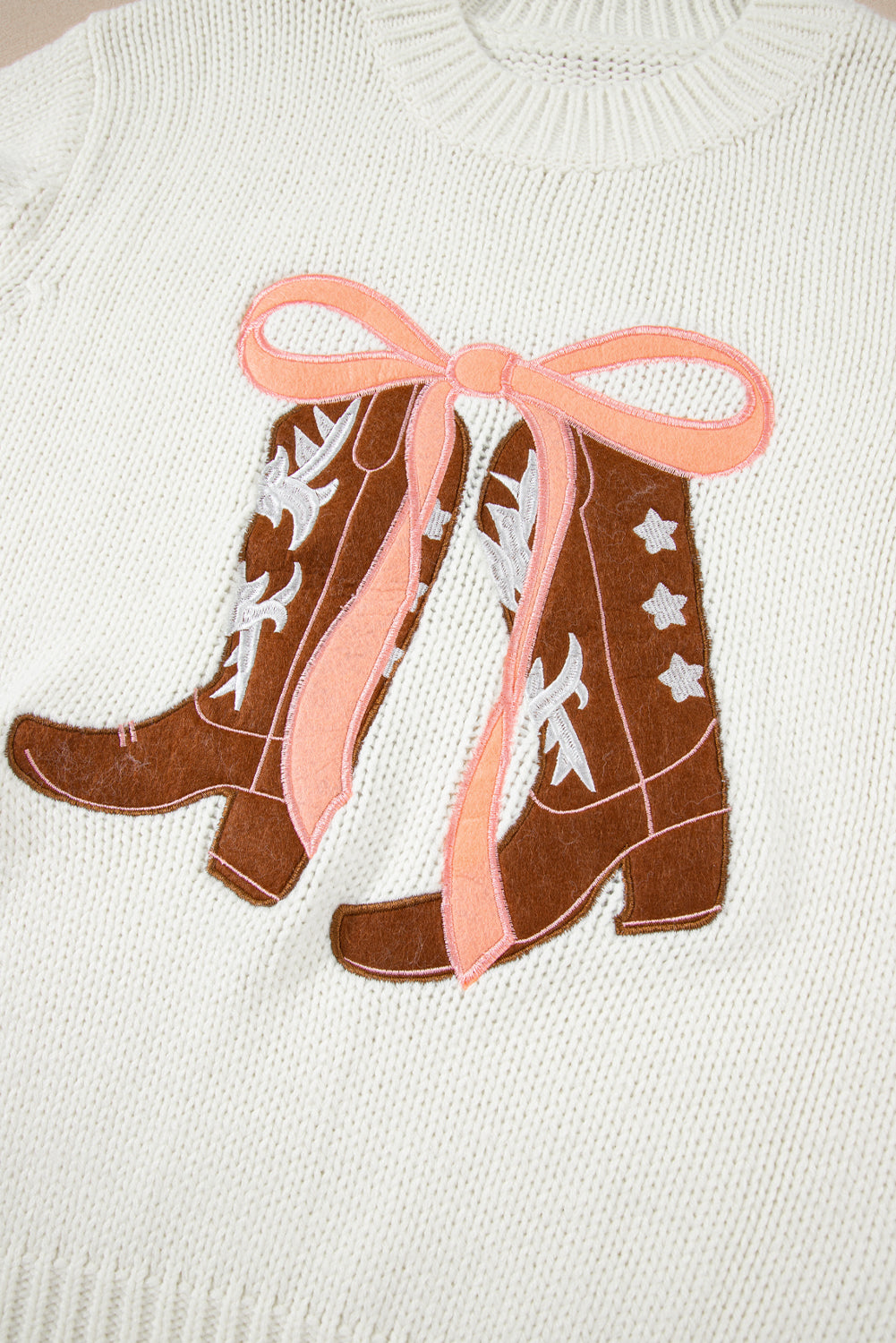Embroidered Bow Boots Sweater