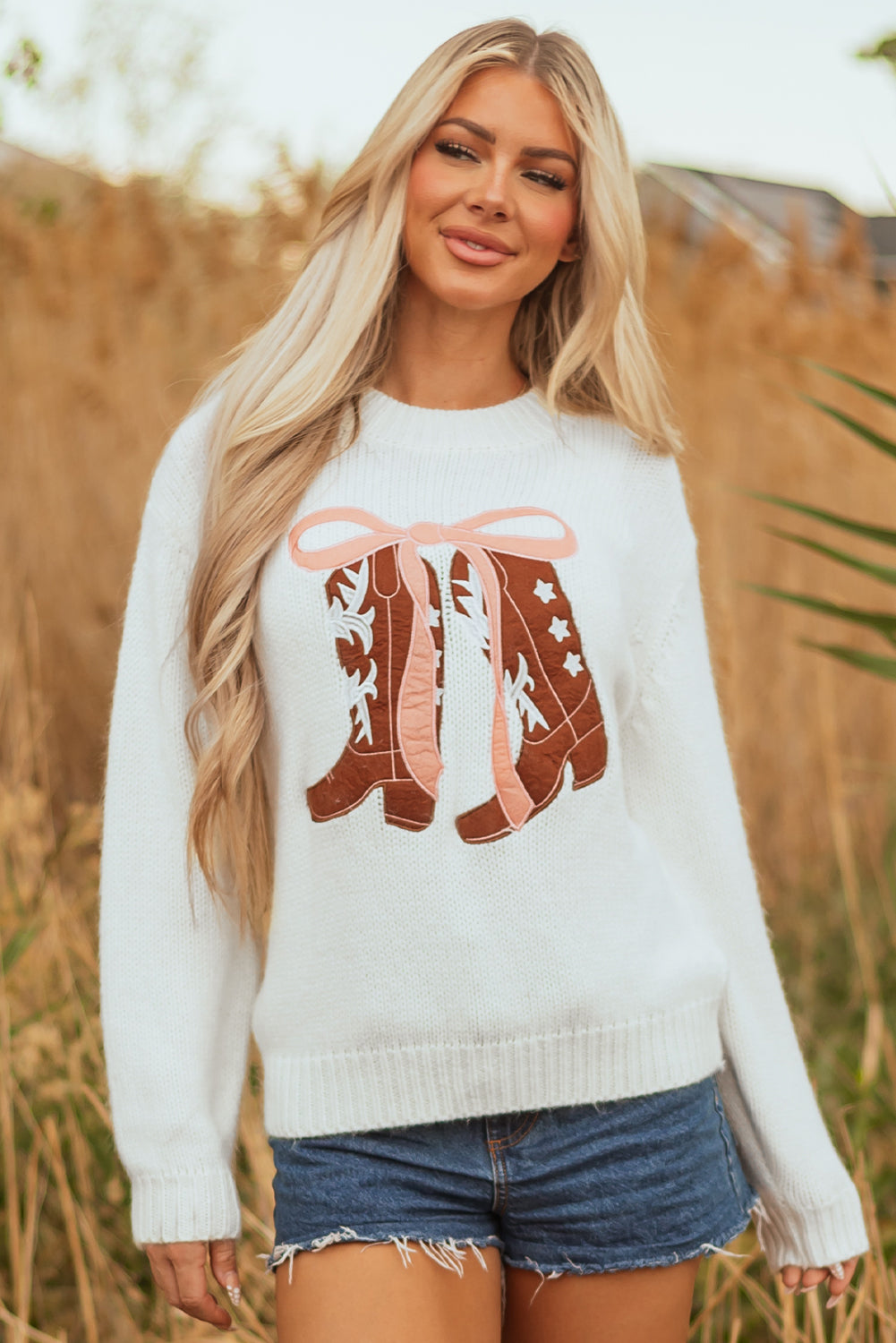 Embroidered Bow Boots Sweater