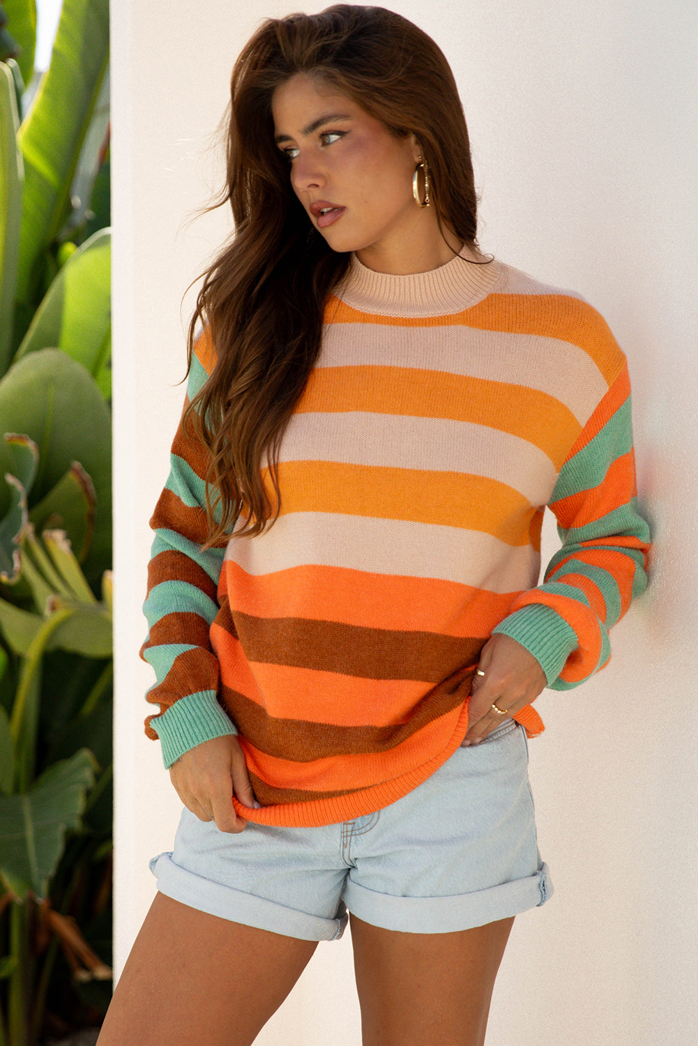 Stripe Mock Neck Sweater