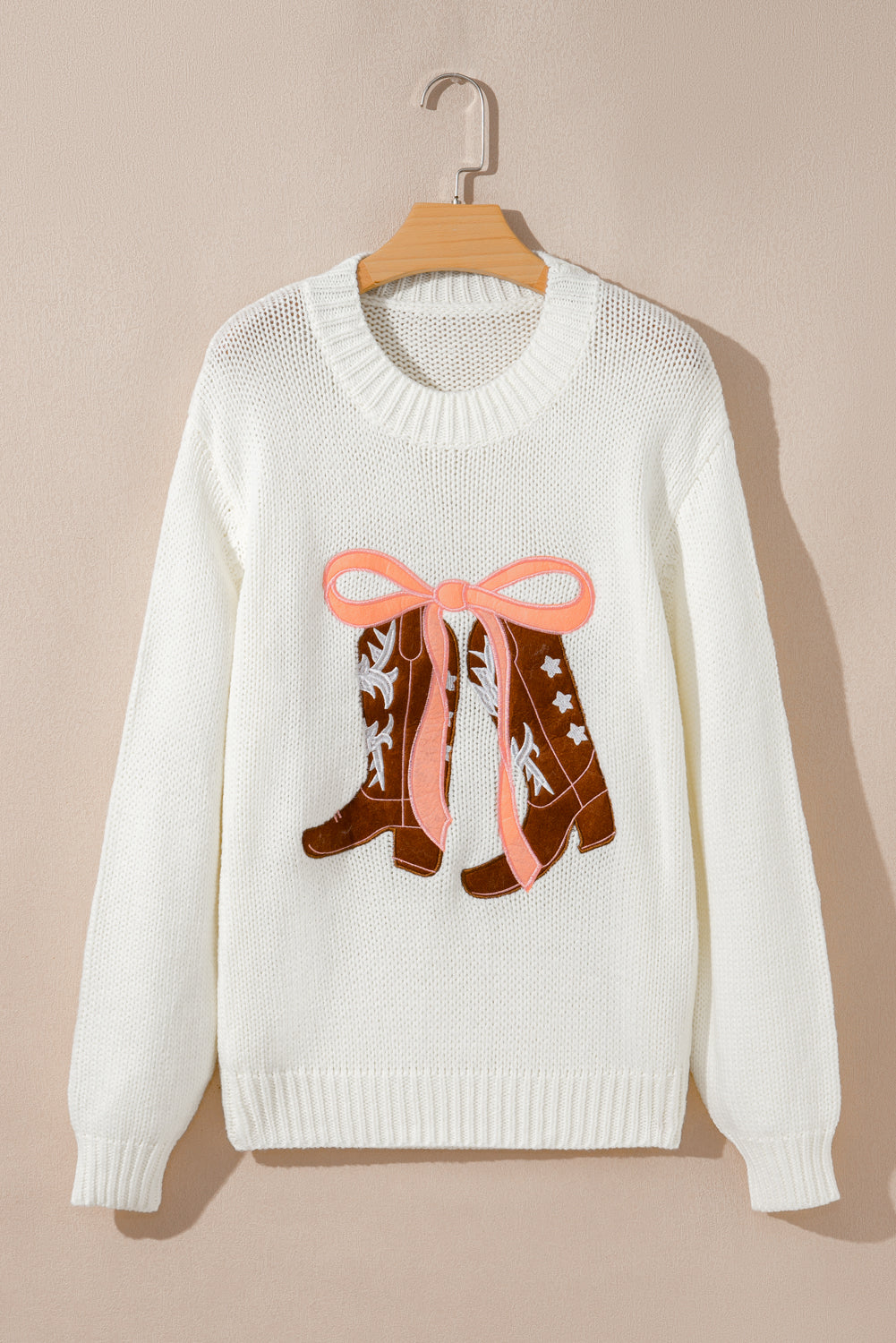 Embroidered Bow Boots Sweater