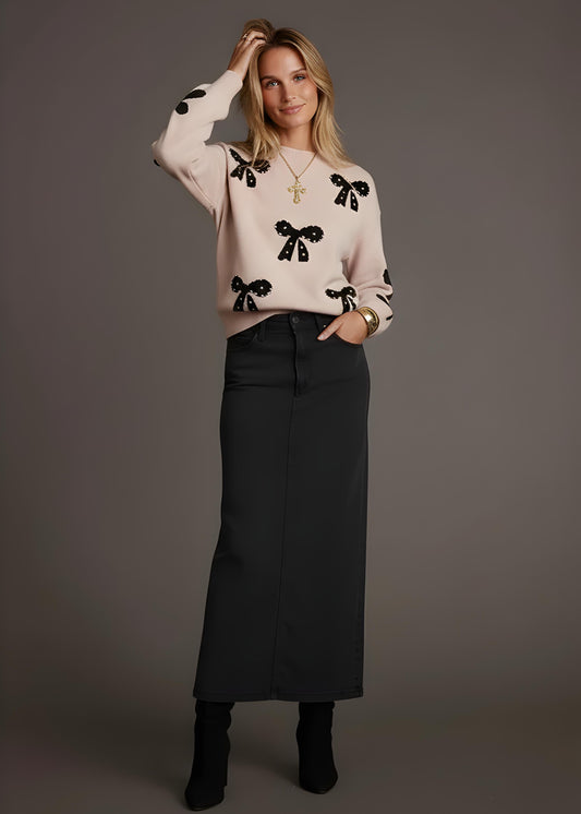 Pearl Bow Pattern Sweater