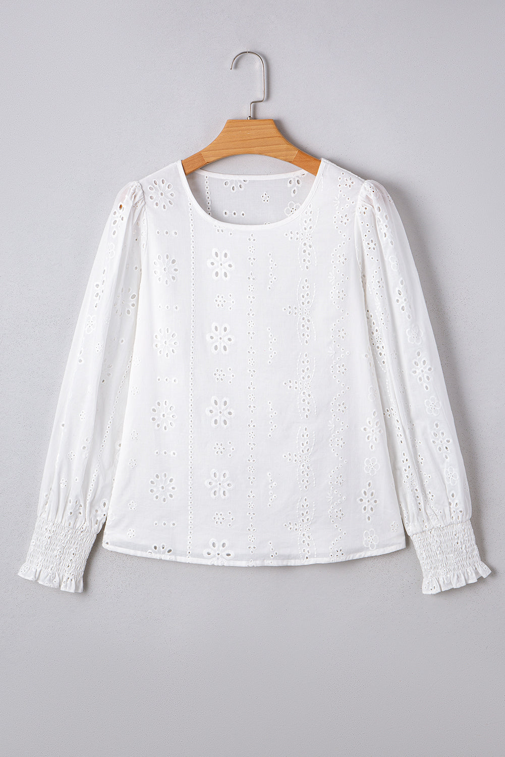 Eyelet Smocked Cuff Sheer Blouse