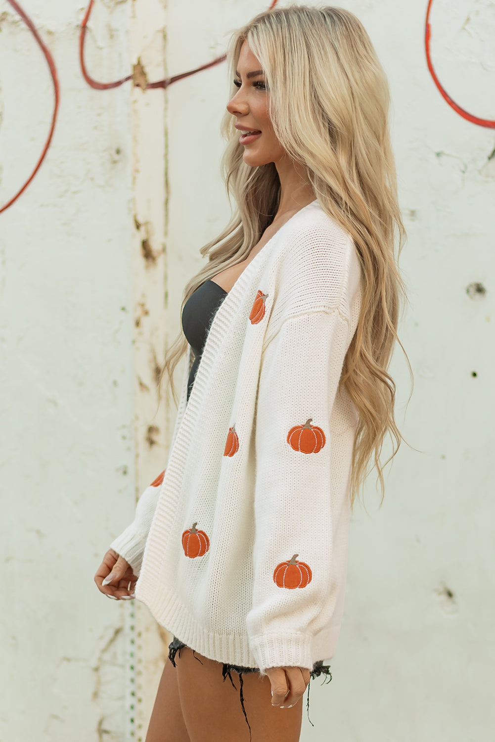Pumpkin Open Front Midi Cardigan