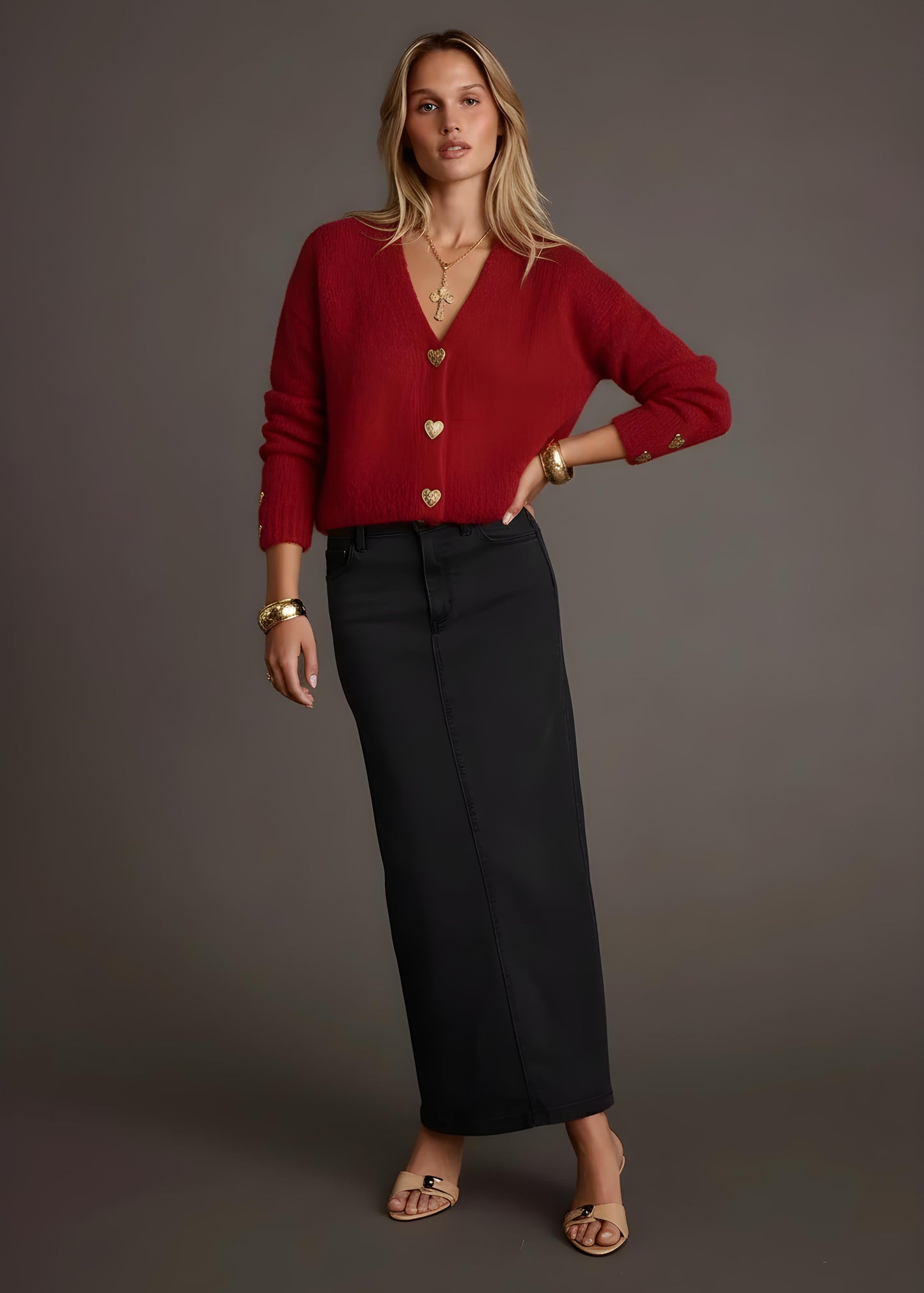 Heart Button Cardigan Sweater