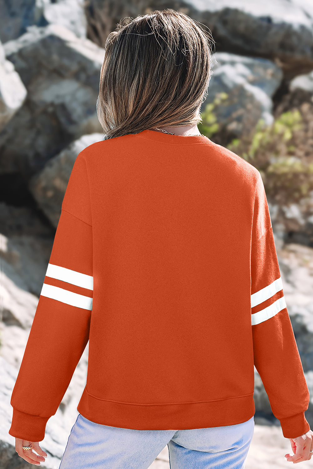 Striped Sleeve Oversized Sweatshirt